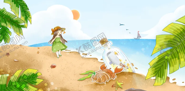 编号：63409210082247166587【酷图网】源文件下载-女孩漂流瓶插画