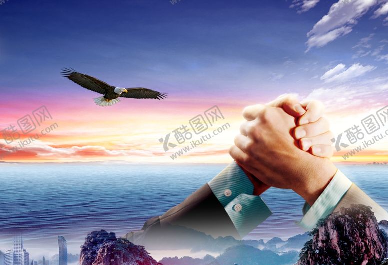 编号：29783707030719269069【酷图网】源文件下载-团队合作握手老鹰城市山