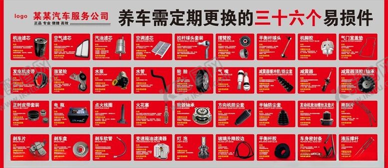 编号：61632310131640262250【酷图网】源文件下载-养车需定期更换的三十六个易损件