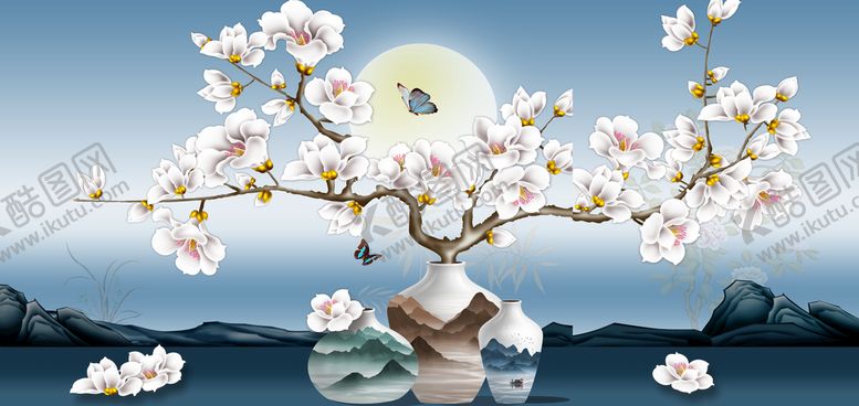 编号：89635109202354180657【酷图网】源文件下载-蝶恋花花卉艺术装饰画