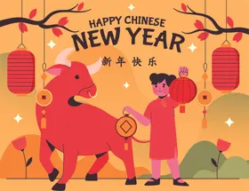 牛新年展板背景主题生肖贺卡春装饰