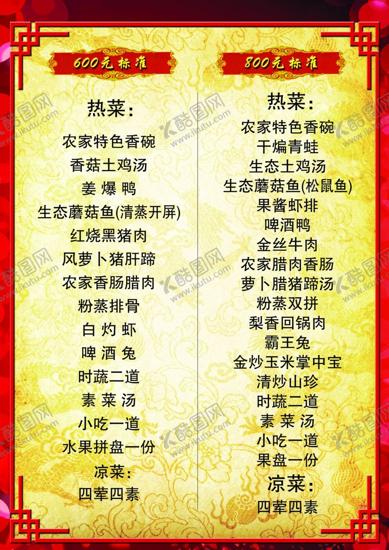 编号：38699407090204326558【酷图网】源文件下载-酒席菜单