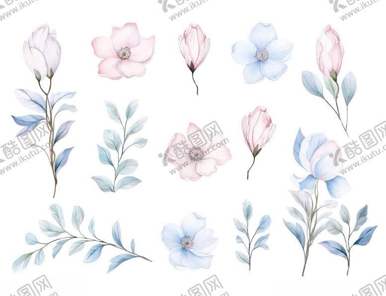 编号：90034711151313232545【酷图网】源文件下载-清新水彩花卉图案集合