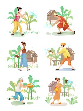 套图傣族泼水节人物场景云南民族