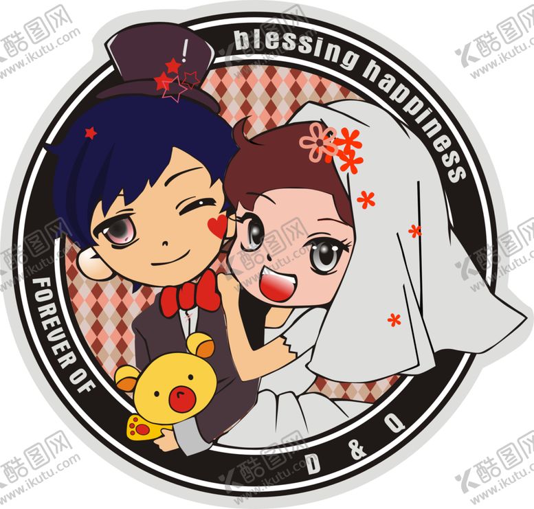 编号：90745709161315079494【酷图网】源文件下载-卡通新郎新娘
