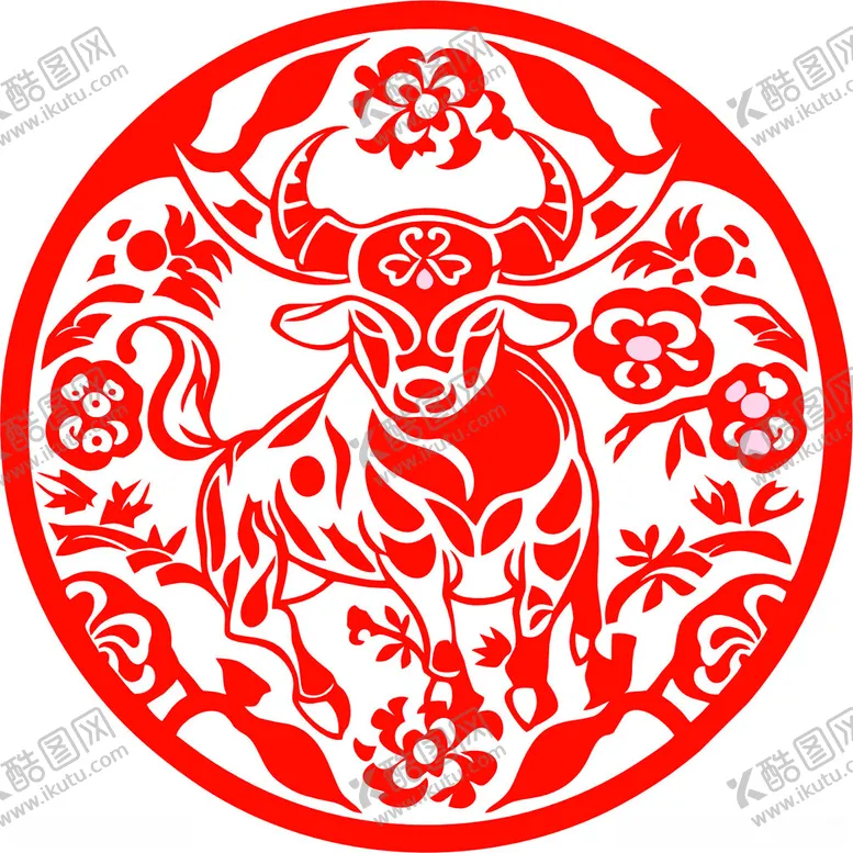 编号：32037012011928499654【酷图网】源文件下载-十二生肖剪纸牛