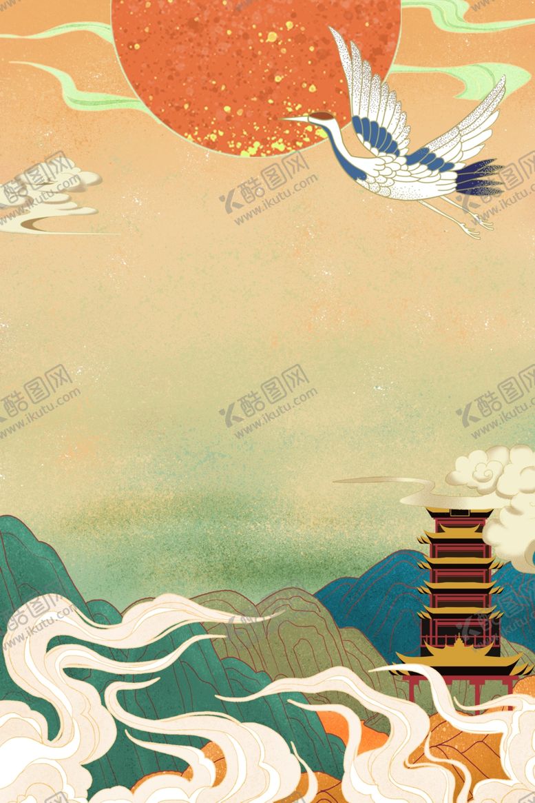 编号：82453507141544359218【酷图网】源文件下载-双11国潮风手绘背景海报