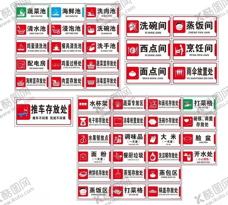 编号：57329902180410143262【酷图网】源文件下载-厨房食堂洗菜洗肉标识牌