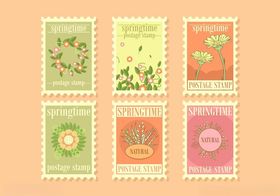 复古花卉主题邮票图案