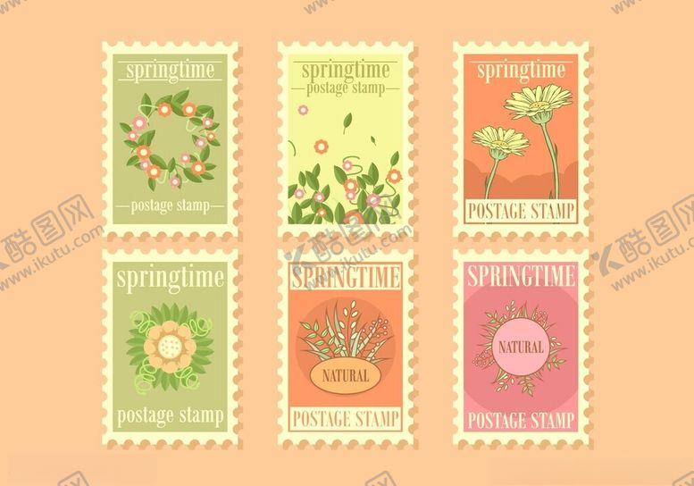 编号：52346311211333342499【酷图网】源文件下载-复古花卉主题邮票图案