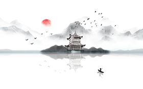 中式水墨山水客厅电视背景墙