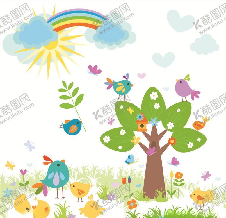 编号：42668409110701423664【酷图网】源文件下载-矢量大树小鸟