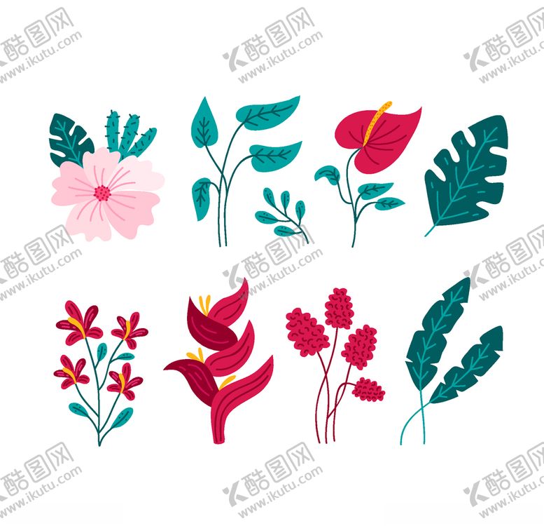 编号：96240110240656543717【酷图网】源文件下载-线条矢量手绘花草植物