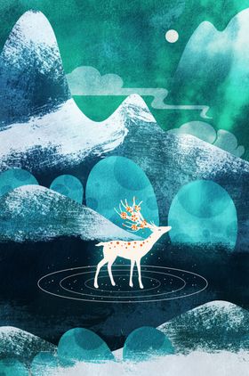 梦幻插画卡通动物梦幻插画