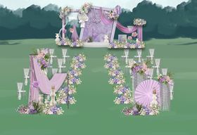 草坪户外紫色油画婚礼效果图