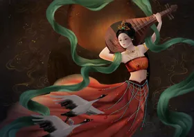 敦煌复古岩彩舞蹈背景背景插画