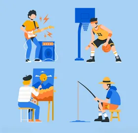兴趣爱好娱乐休闲卡通人物插图