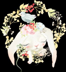 手绘花环和小兔子