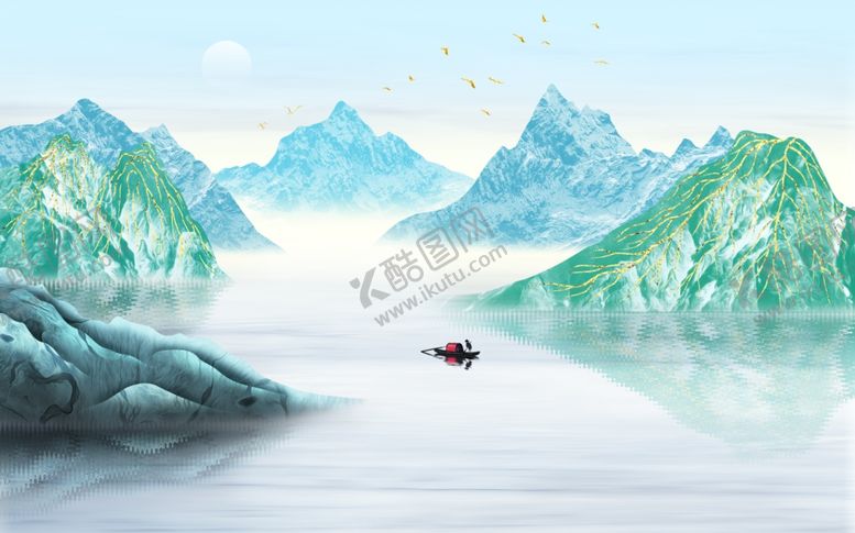 编号：34252307051239187751【酷图网】源文件下载-新中式水墨山水背景墙