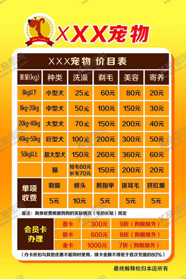 编号：17964911202154009023【酷图网】源文件下载-宠物店价格表