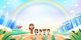 出游秋游老师带学生排队