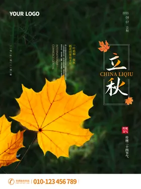 立秋落叶人物插画节气图