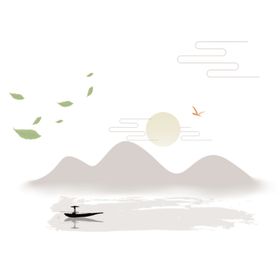 中国风渐变山河瓜舟垂钓