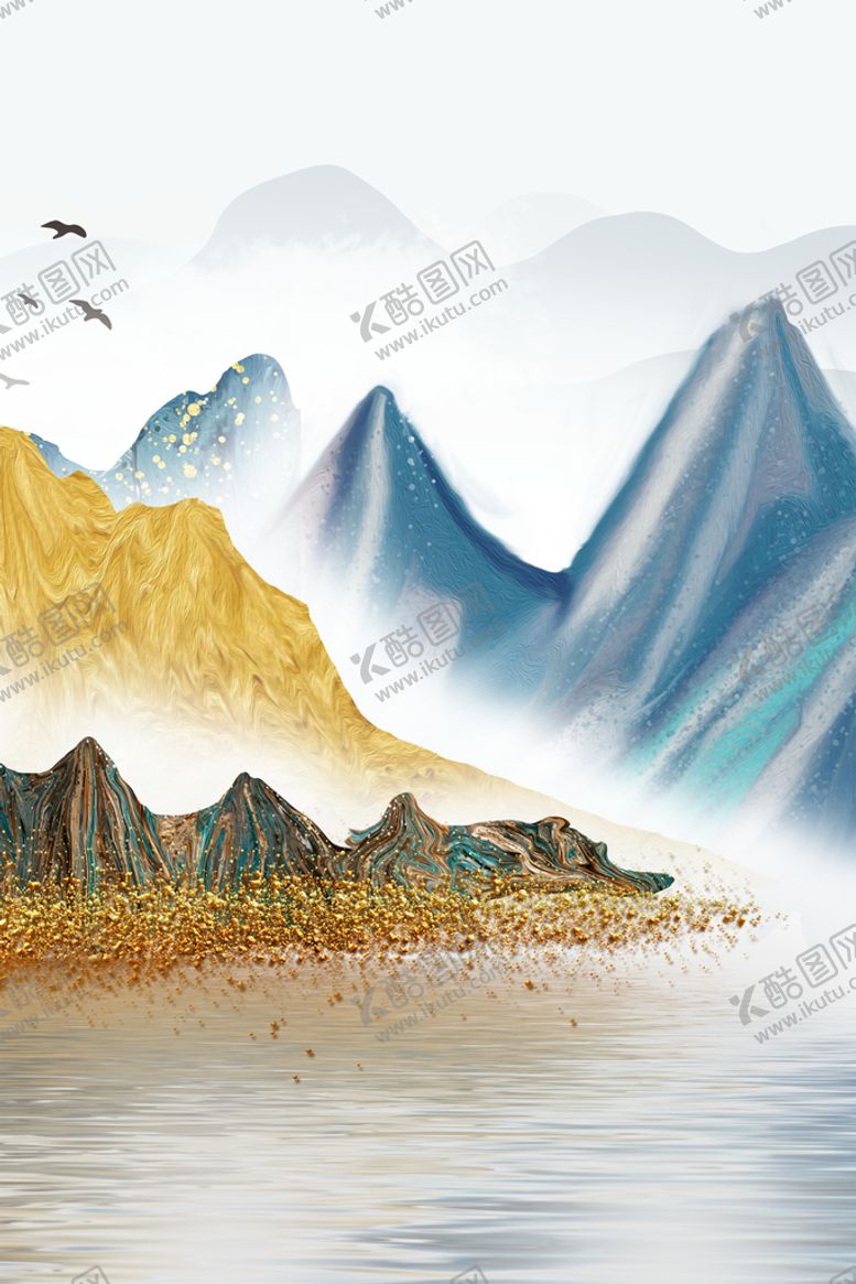 编号：64809310111326423698【酷图网】源文件下载-金色意境山水装饰画