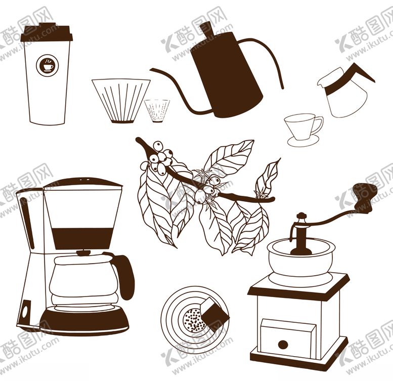 编号：86533209241356108025【酷图网】源文件下载-线描手磨咖啡剪影