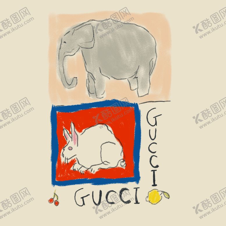 编号：18770306250138419511【酷图网】源文件下载-儿童画GUCCI兔子大象
