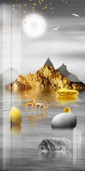 奢金山石线条山水室内装饰画