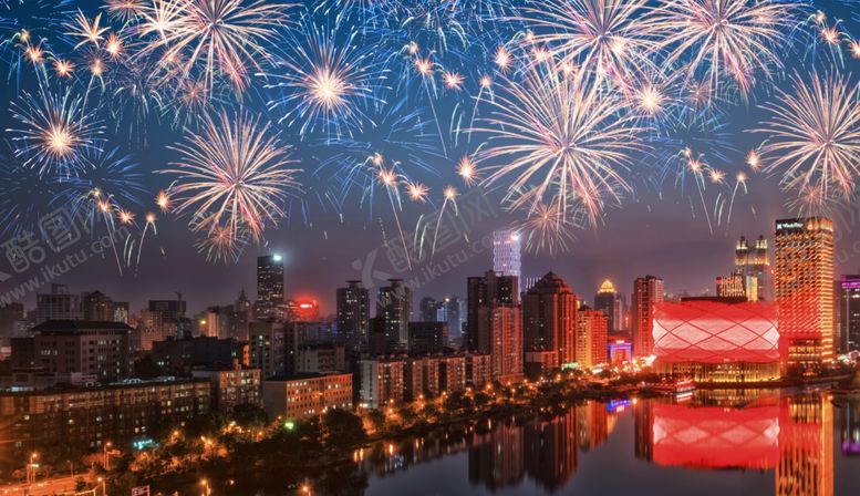 编号：45543010170512438755【酷图网】源文件下载-烟花城市背景