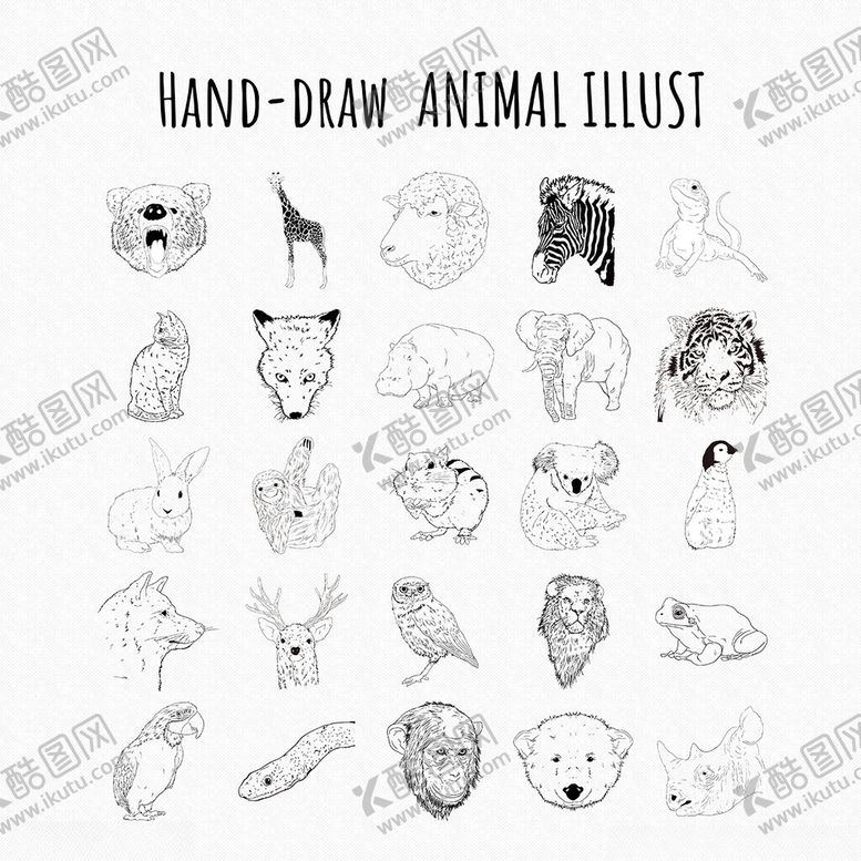 编号：59810611021547441641【酷图网】源文件下载-手绘动物头像插画集合