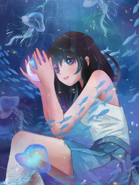 水晶球美女水母插画