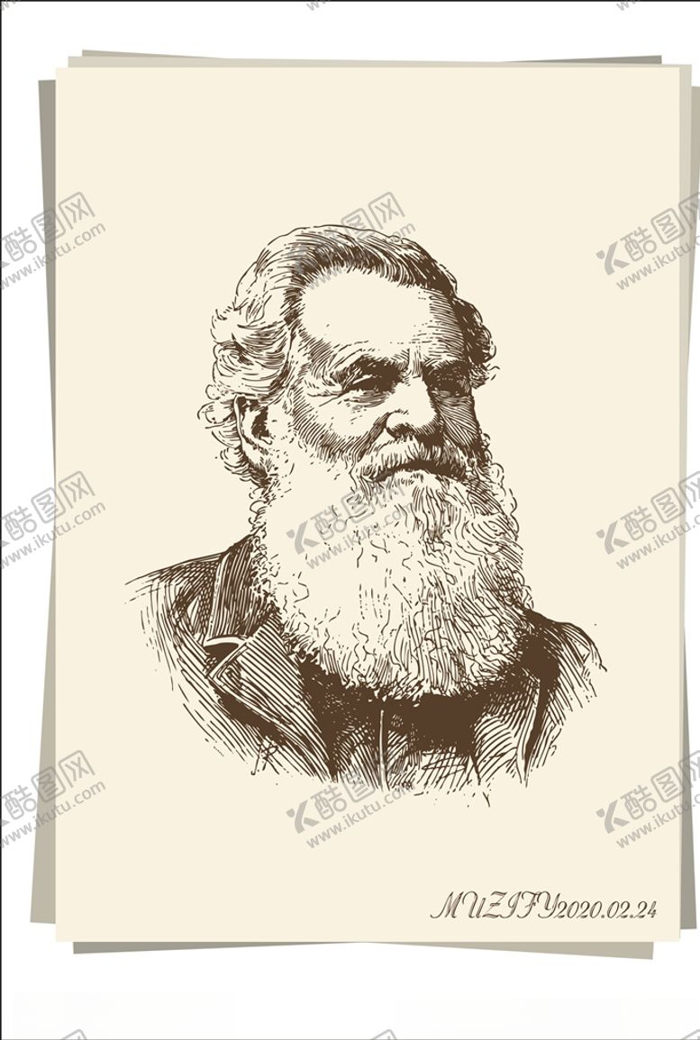 编号：76144809100208128856【酷图网】源文件下载-白胡子男子肖像画手绘稿