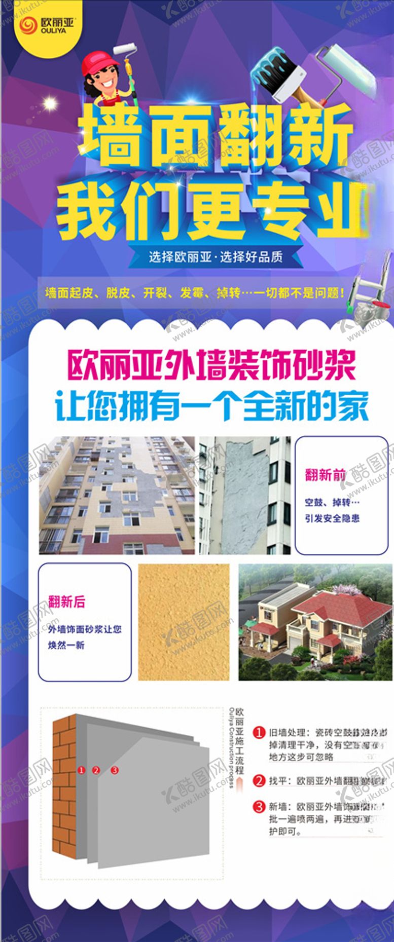 编号：62115307121643355152【酷图网】源文件下载-墙面旧墙翻新创意海报展架彩页
