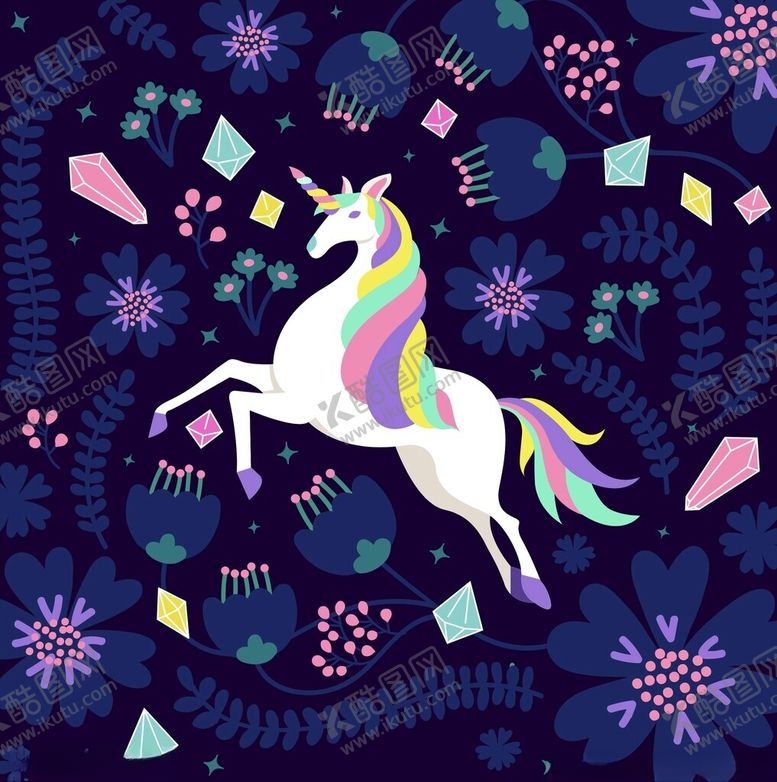 编号：58494704271336419581【酷图网】源文件下载-梦幻独角兽在繁花中起舞