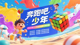 加油吧少年魔方比赛展板