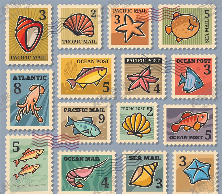 编号：69106109291226245910【酷图网】源文件下载-卡通邮票