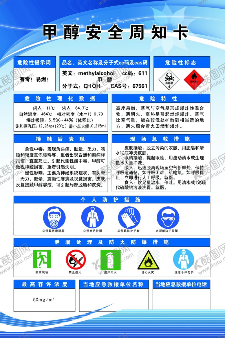 编号：30655610240157445512【酷图网】源文件下载-甲醇安全周知卡