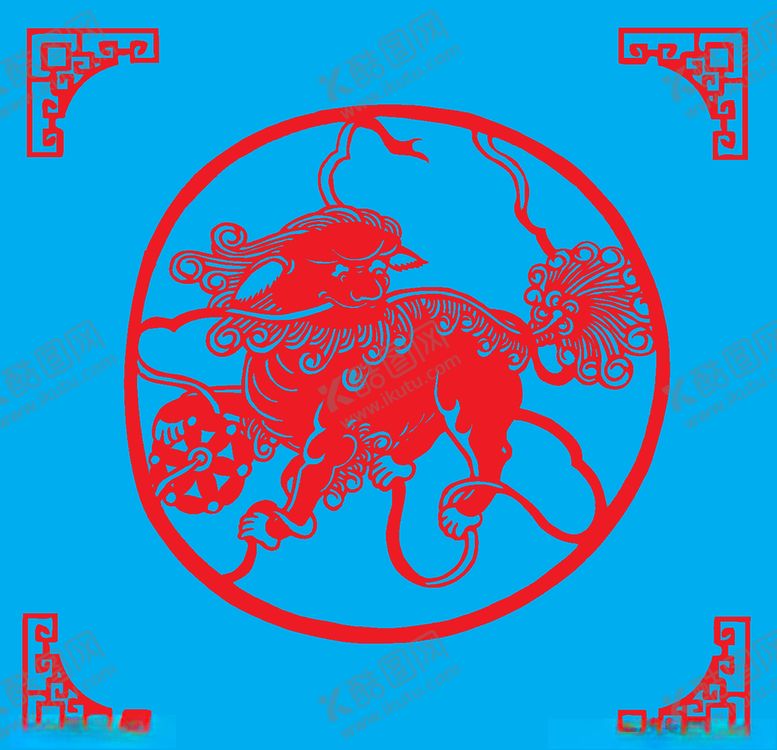 编号：24847509180234465349【酷图网】源文件下载-舞狮剪纸