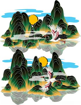 水墨山水间的仙鹤与明月