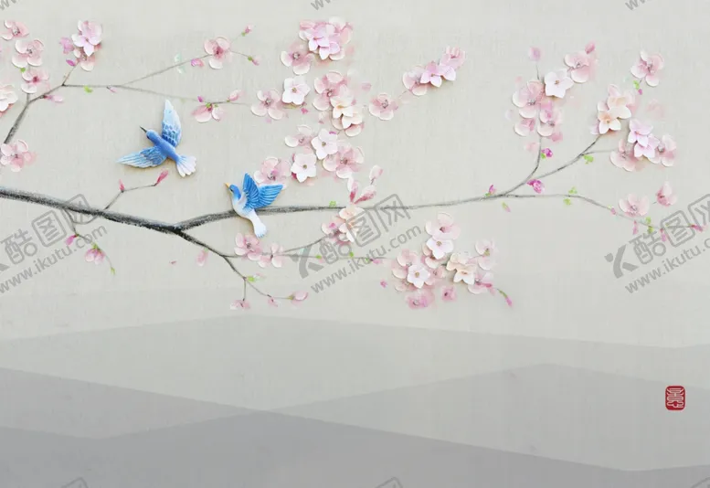 编号：76184607010658444955【酷图网】源文件下载-花鸟画梅花背景墙