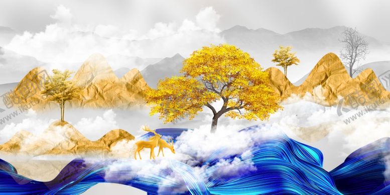 编号：26401310112332324553【酷图网】源文件下载-抽象金色山水装饰画晶瓷画