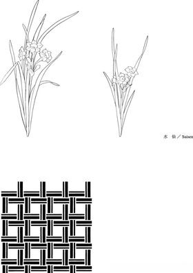 日本线描植物花卉矢量素材