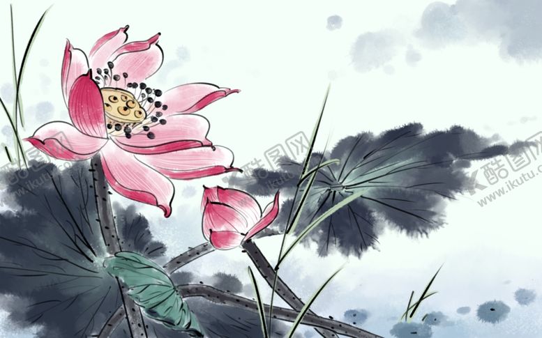 编号：76947306272346009100【酷图网】源文件下载-手绘荷花插画