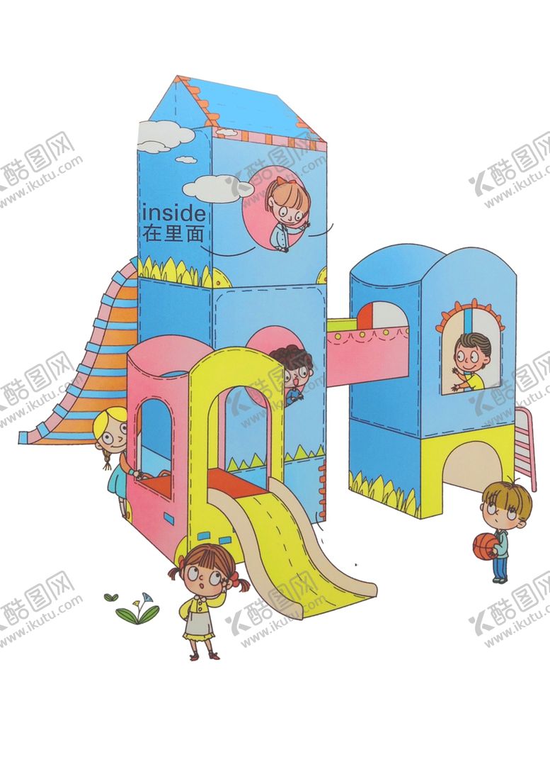 编号：31278609162215335321【酷图网】源文件下载-卡通滑滑梯幼儿园墙画