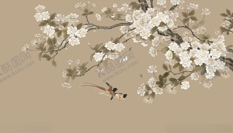 编号：98458105082304105010【酷图网】源文件下载-花鸟画飞鸟背景墙
