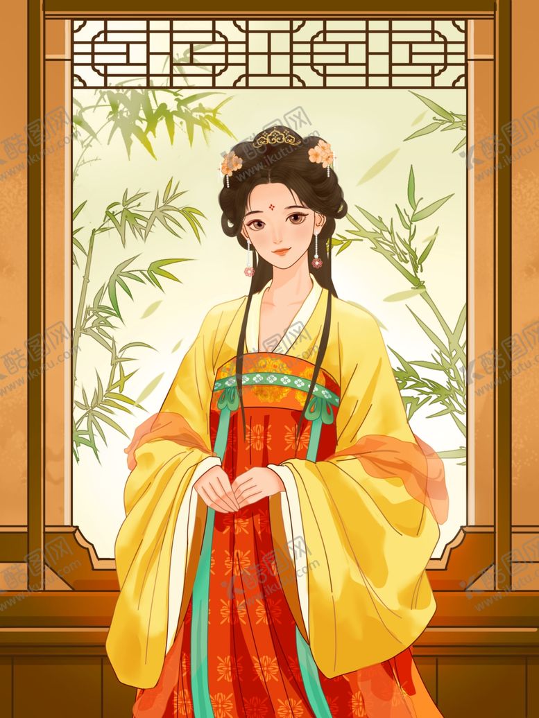 编号：42220111251424027639【酷图网】源文件下载-古风女孩子大家闺秀手绘插画