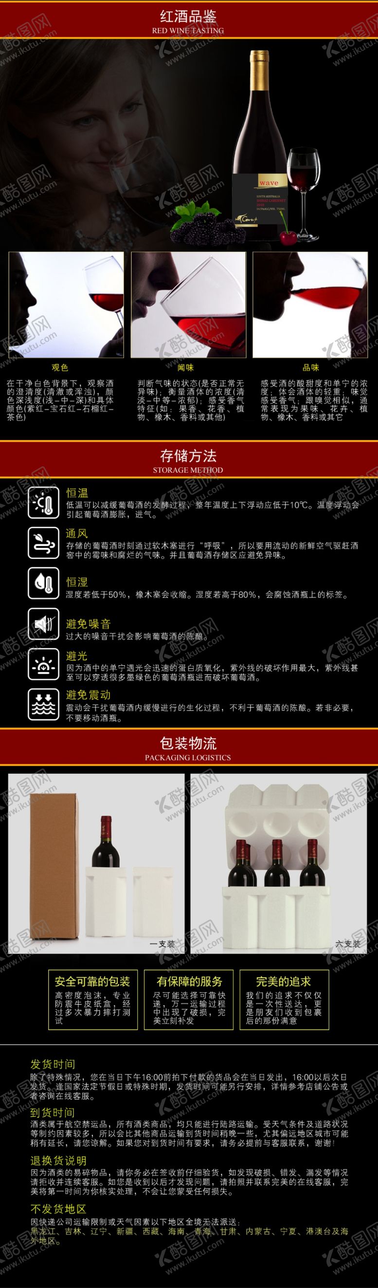 编号：44977107080914407399【酷图网】源文件下载-红酒品鉴存储方法包装物流详情页